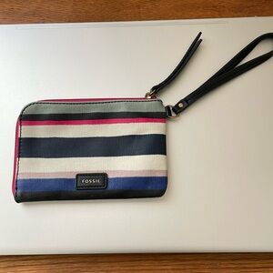 Fossil Striped Wristlet Pouch Clutch